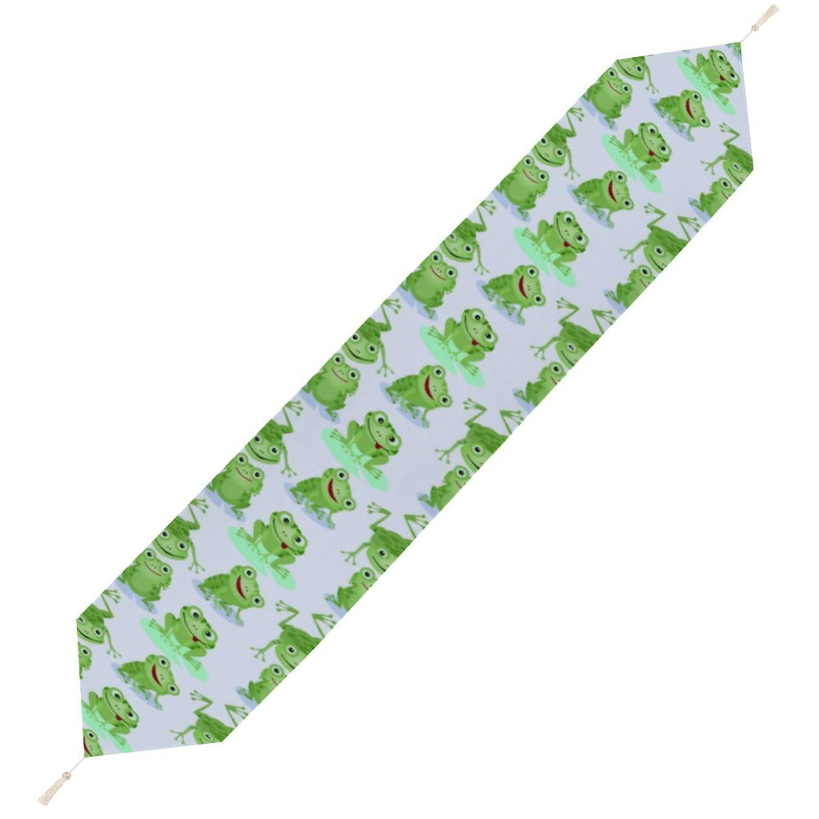 JZemdybill 229*33cm Table Runner with Tassel, Frogs Pattern Table Runner, Table Decoration for Kitchen, Party, Restaurant