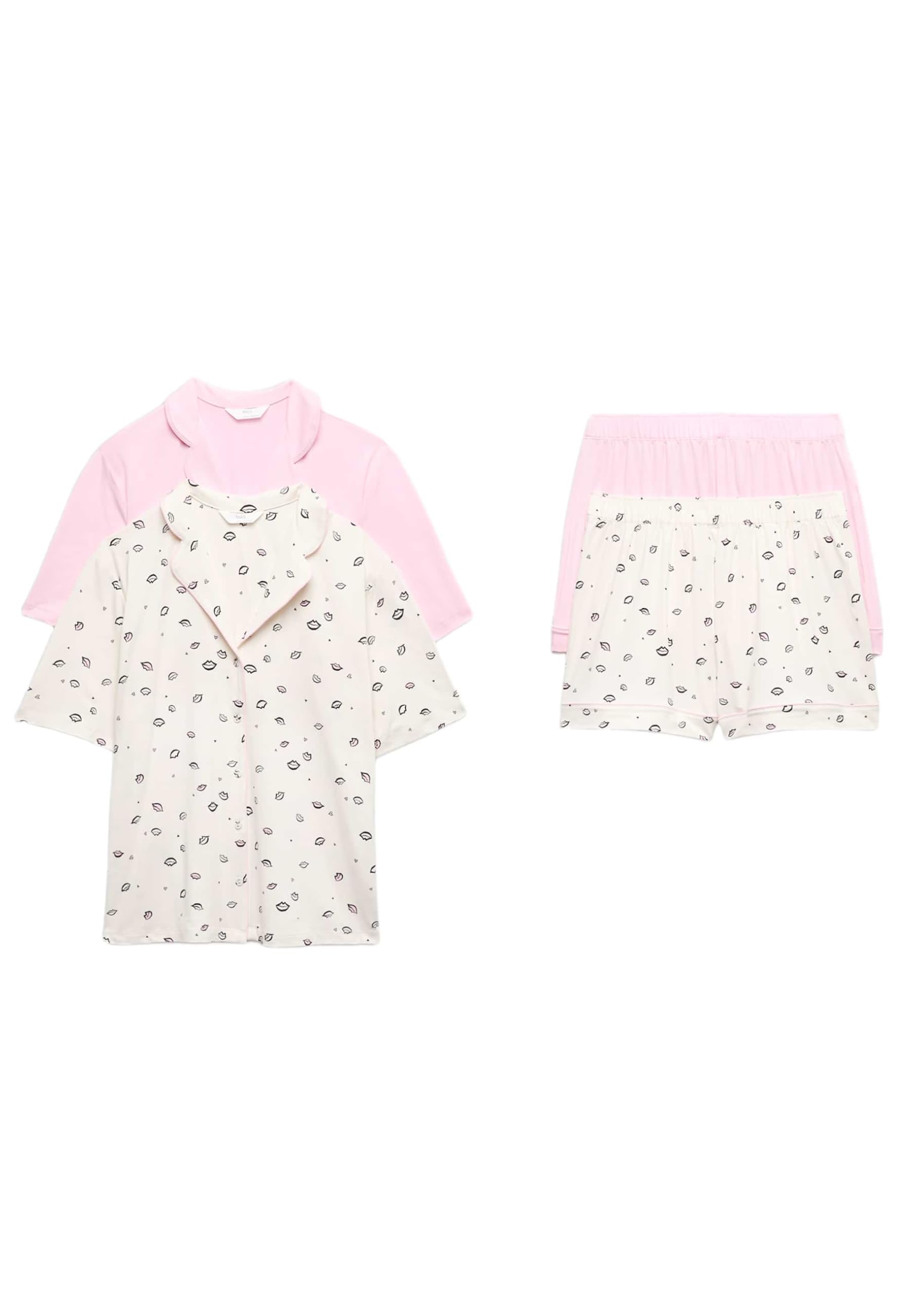 Marks & Spencer Donna Set Pigiama Shorty con Colletto Revers 2-Pack – vestibilità Comoda – con Tasche