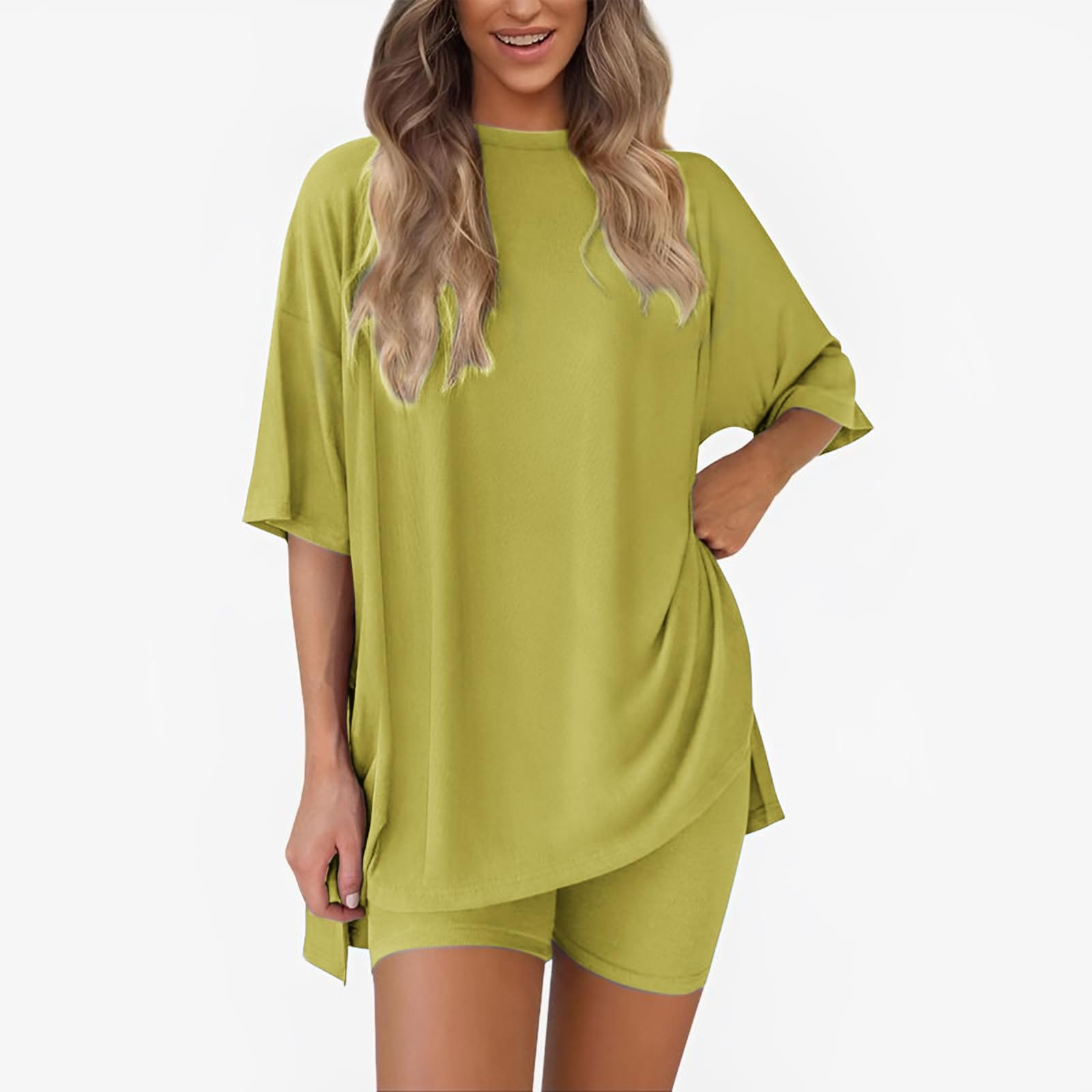 Conjunto de descanso de dos piezas para mujer, camisas casuales de verano de gran tamaño, traje de viaje — view 7