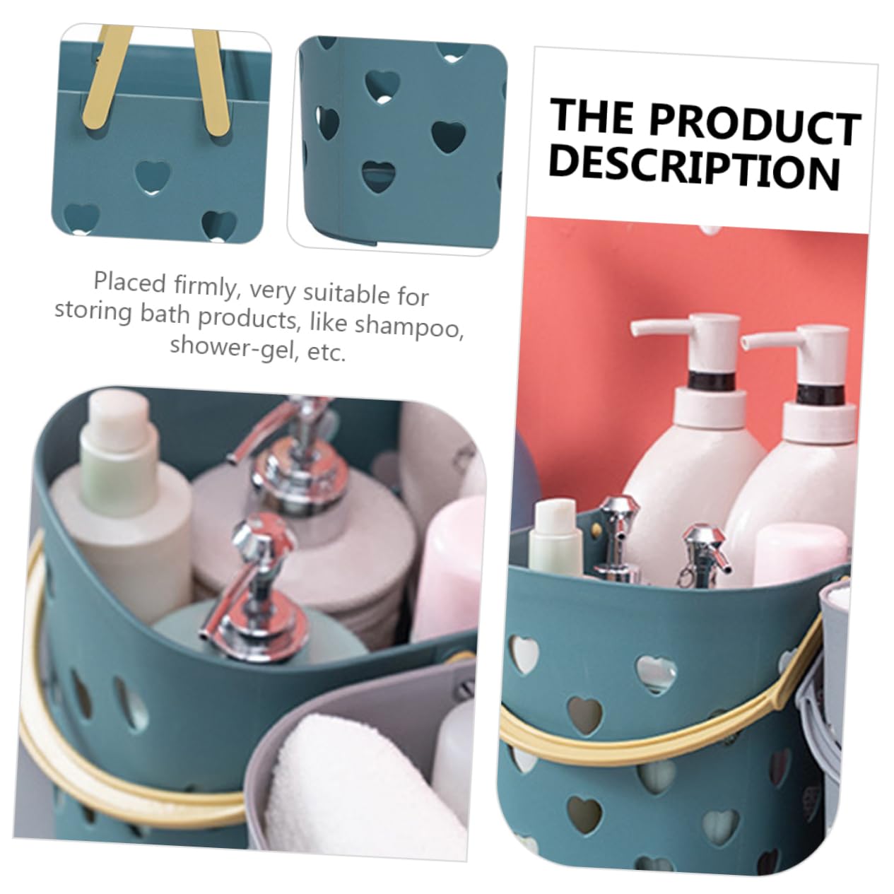 Cesta para Guardar Champú con Diseño Hueco y Apilable de Pp Azul, Cesta de Ducha Portátil Adecuado para Organizar Productos de Baño