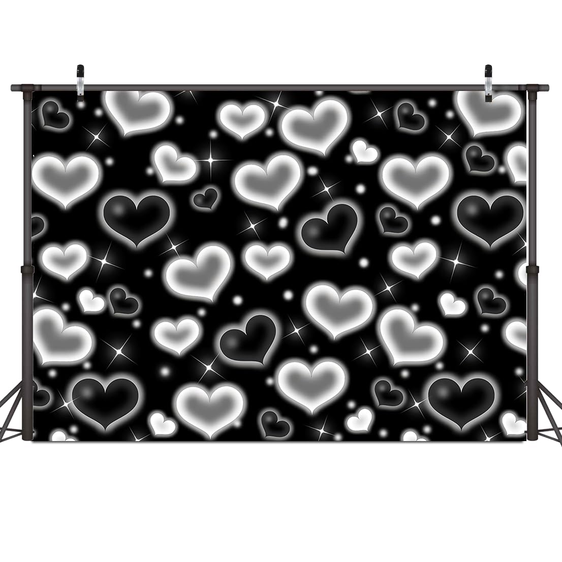 Dudaacvt 8X6FT Black Heart Photo Backdrop 90s Backdrops for Photoshoot Valentine's Day Backdrop Women Men Happy Birthday Photography Background Banner