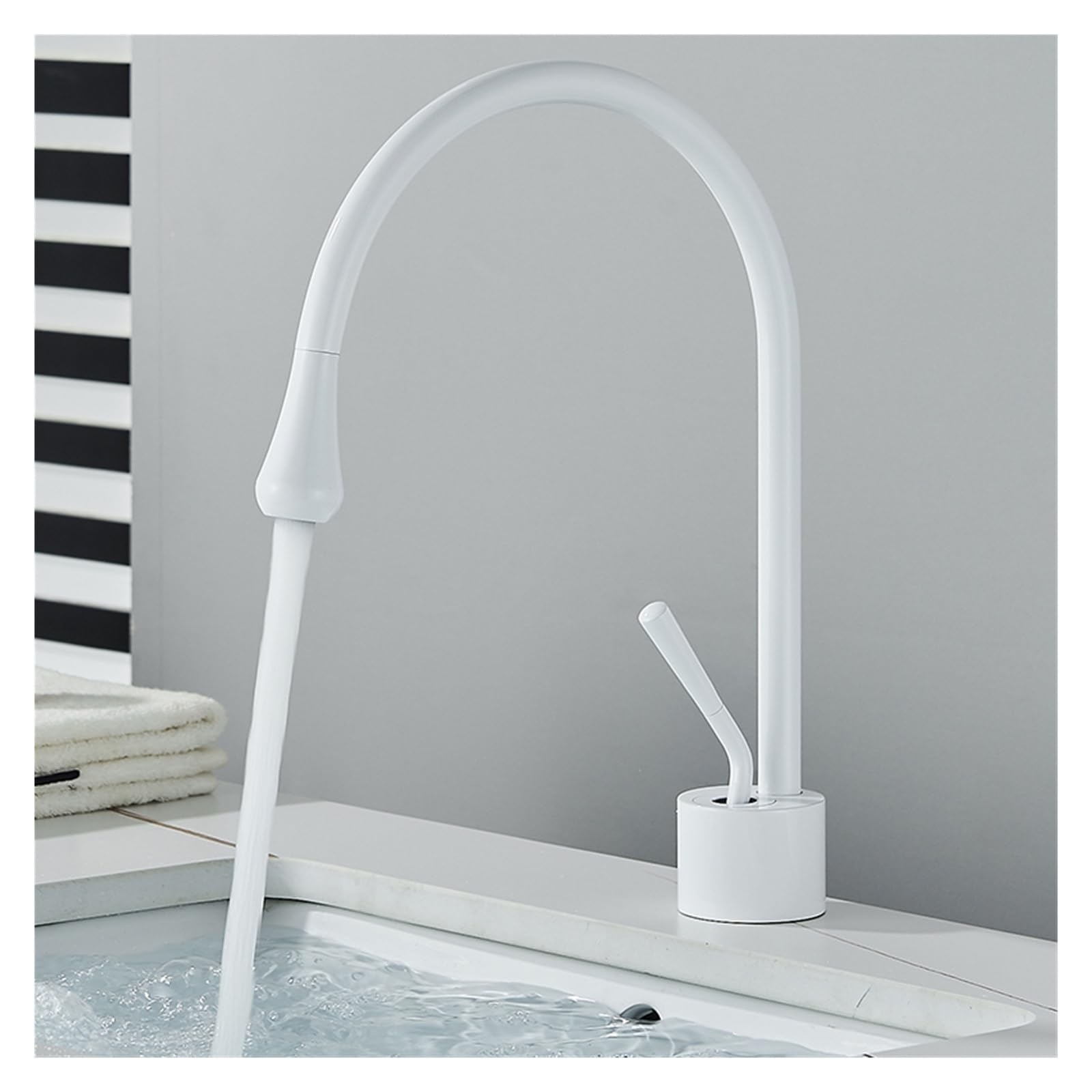 ZYCHSJXA Pull Out Sprayer Countertop Mount Matte Black Mixer Faucet 360 Degree Swivel Kitchen Sink Hot and Cold Water Faucet(White)