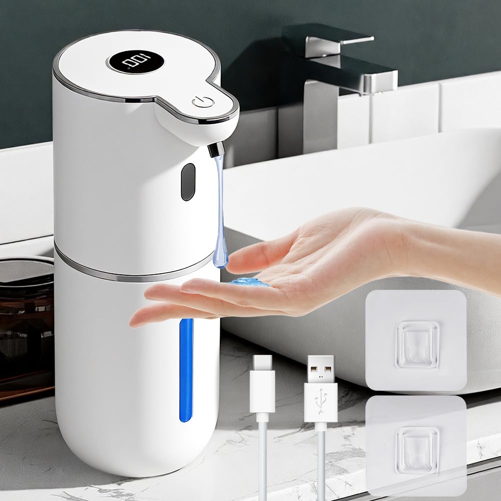 Vicloon Automatico Dispensador Jabon Baño,380 ml Dispensador de jabón automático para Pared,6 Niveles Ajustables,Dispensador Jabon Baño de Manos sin Contacto,IPX5 Resistente,Carga USB,para Baño,Hotel