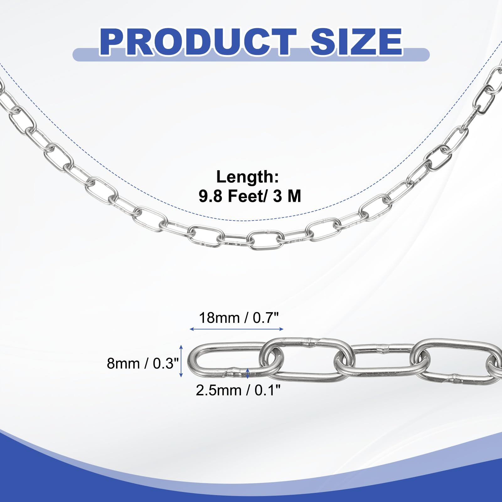 PATIKIL 9.8ft SUS304 Stainless Steel Chain, 2.5mm Metal Chain Link 3 Meter Small Light Duty for Home Outdoor Camping Hanging Pet Plant, Silver - Image 2