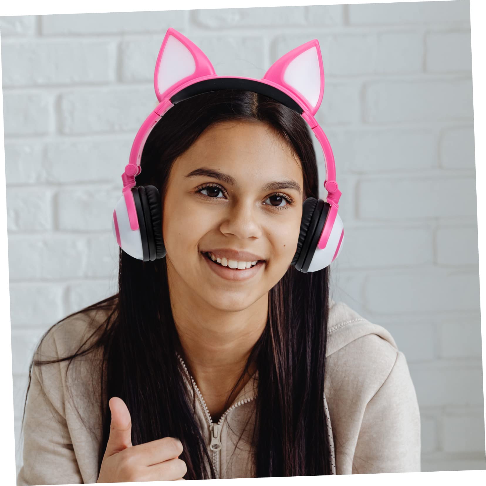 Artibetter Cuffie per Bambini Orecchie da Gatto Rosa Pvc 3, 5 Mm | 180mah, Diametro Altoparlante 40mm, Spina Dritta, Controllo Luce a Pulsante