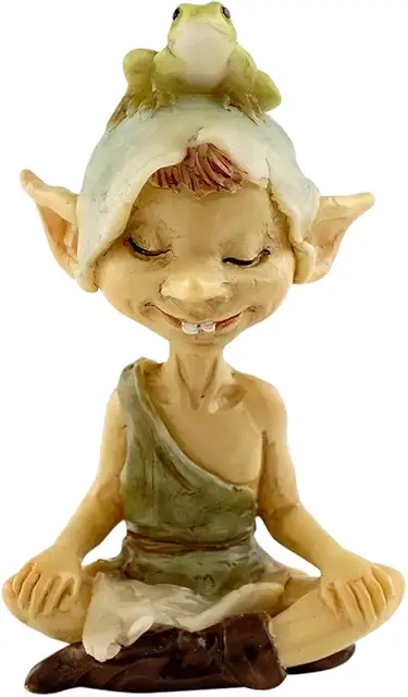 Miniatur Feengarten Pixie meditierend mit Frosch - Figuren Elfen