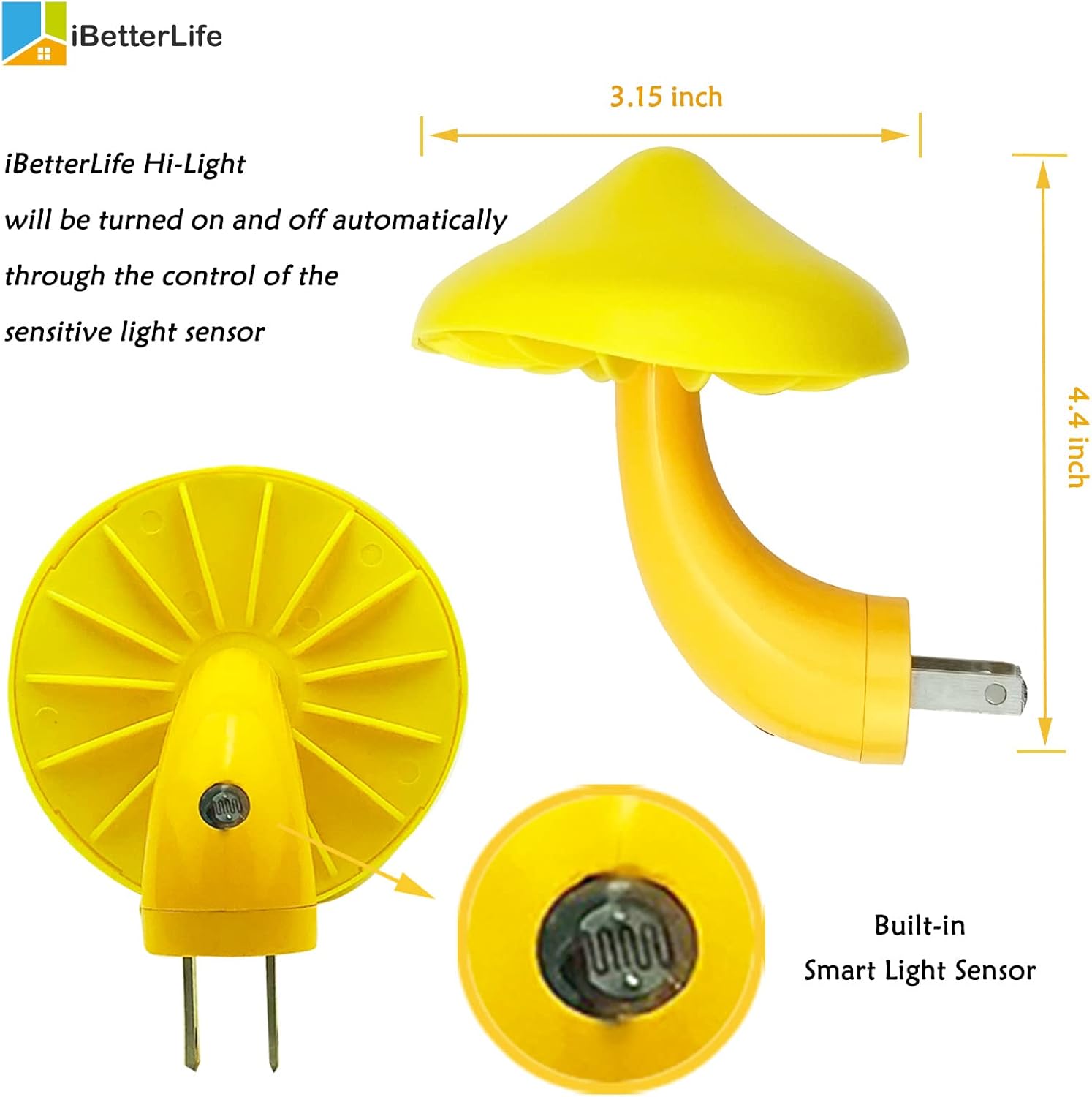 Sensor LED Mushroom Night Lights - 2Pack Plug into Wall Mushroom Lamp, Cute Mini Dream Bed Nightlight for Kids Adults for Home Office, Bedroom, Bathroom Toilet, Stairs, Hallway Corridor, Warm Yellow