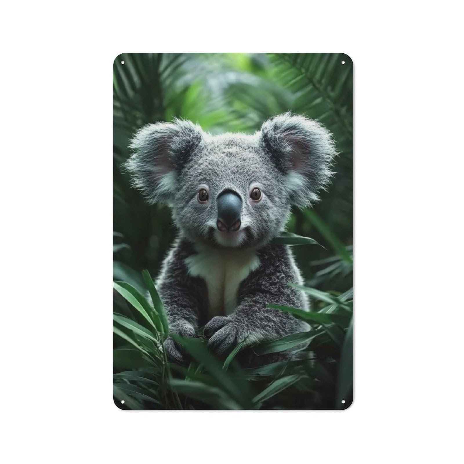 Junmoney Style-15 Cute Koala Portrait In Lush Foliage Retro Metal Wall Sign 30X20cm For Guest Room Or Hallway, A Housewarming Gift For Home Decor Collectors
