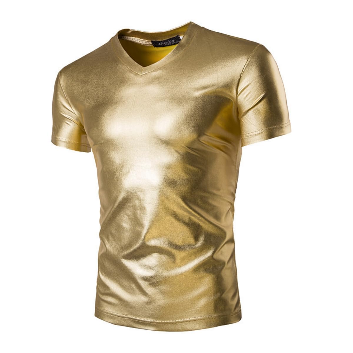Maglia Da Uomo Lucida Metallizzata – Maniche Lunghe, Girocollo, Effetto Bagnato, Glitter Per Discoteca