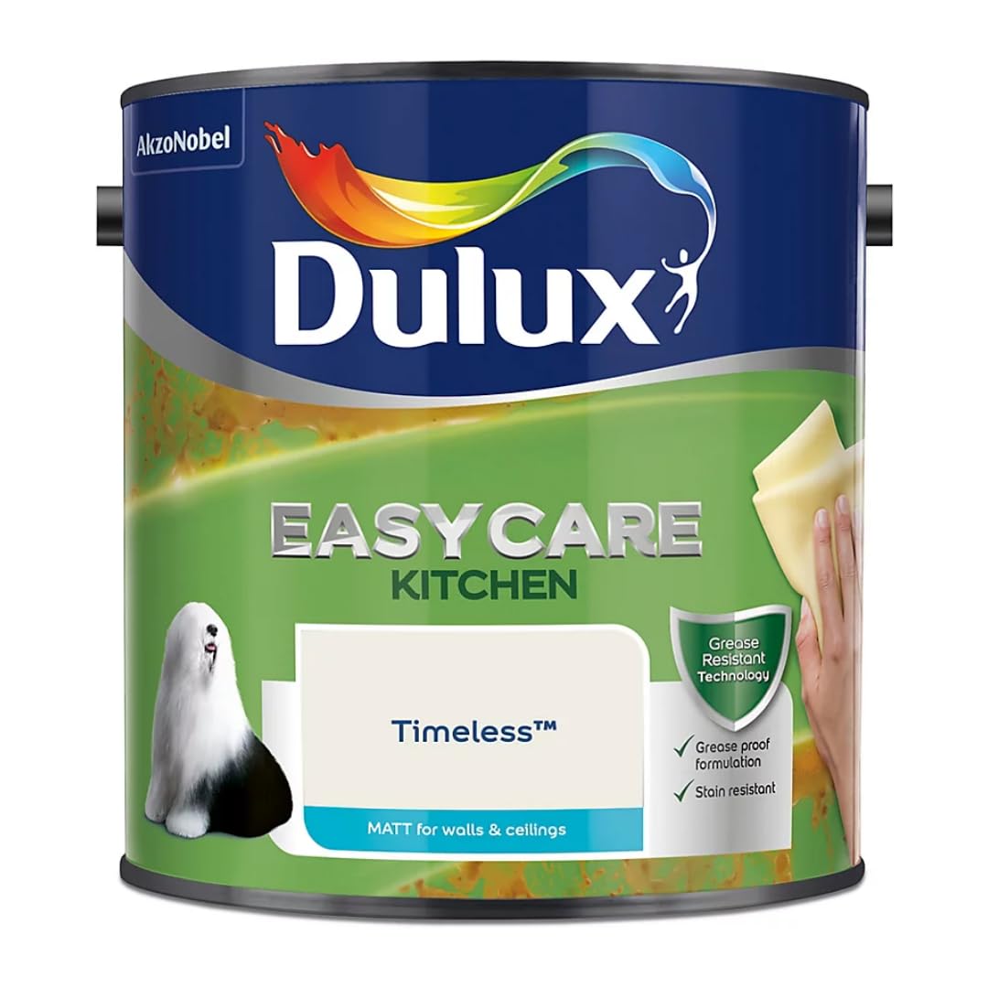 Timeless Dulux Easycare Kitchen Matt Emulsion Paint 2.5L – Grease & Stain Resistant, Washable Matt Finish, Durable Interior Paint for Kitchen Walls & Ceilings
