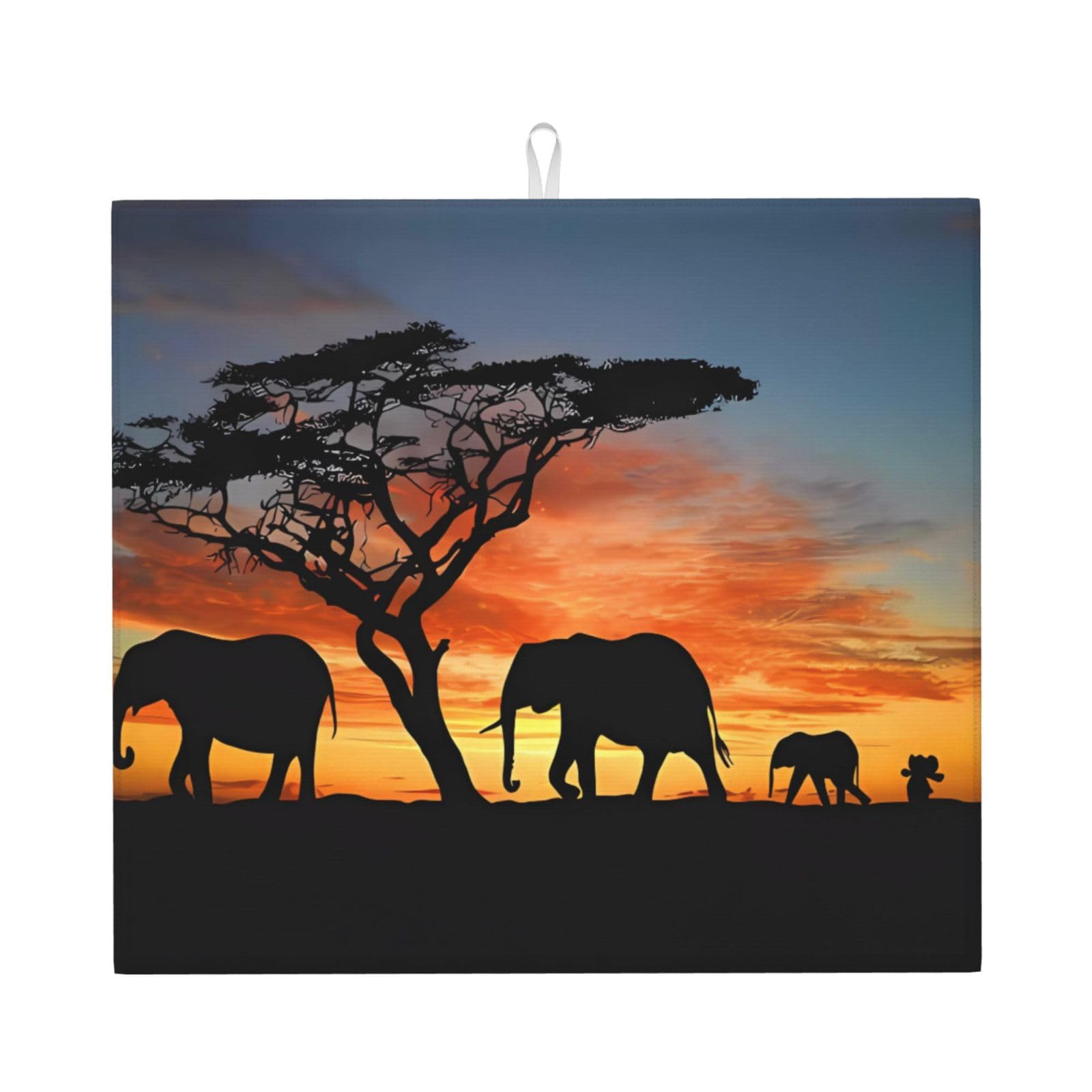 Yyhhaofa Black African Elephant Prints Kitchen Drying Mat – Absorbent Dish Throw For Countertops, Non-Slip Quick-Dry Layer With Stylish Prints