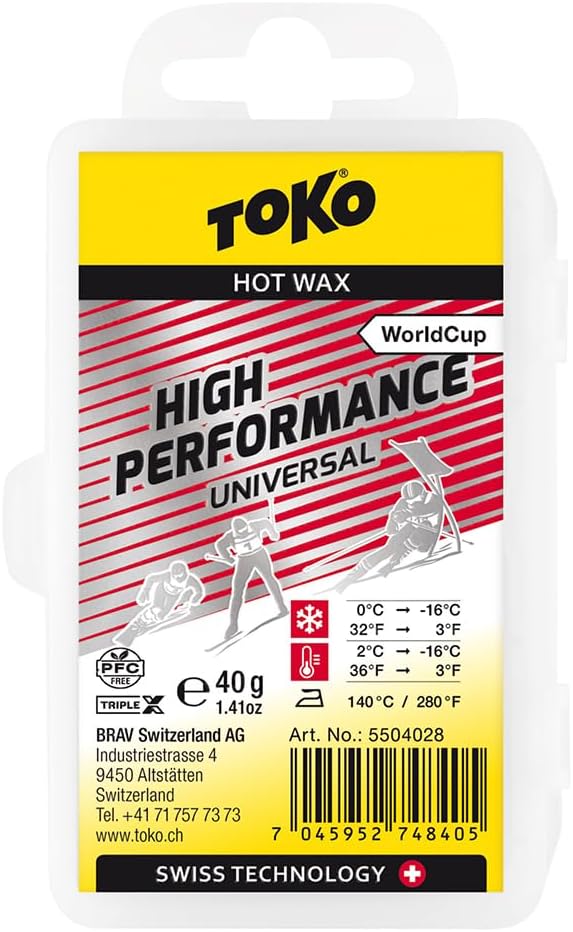 TOKO World Cup High Performance Universal Iron-On Ski Wax - Ski Wax for Racing (10°F to 25°F) - 40g