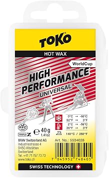 TOKO World Cup High Performance Universal Iron-On Ski Wax - Ski Wax for Racing 10F to 25F - 40g