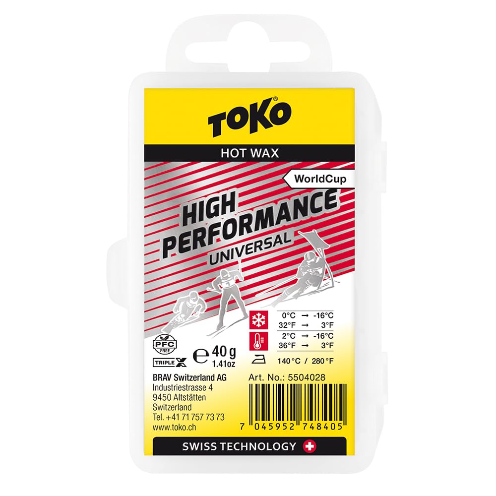 TOKO High Performance Universal Heisswachs, Skiwachs für Rennläufer (fluorfreies Rennwachs mit TripleX Technologie, Beste Gleiteigenschaften, ausgezeichnete Wachshaftdauer, inkl. Wachscase, 40 g)