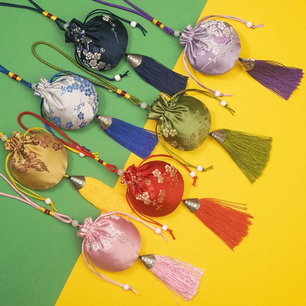 Style Sachet Dragon Boat Festival Bag Solid Color Jewelry Packaging Plum Flower Sachet Smooth Brocade Jewelry(Blue)