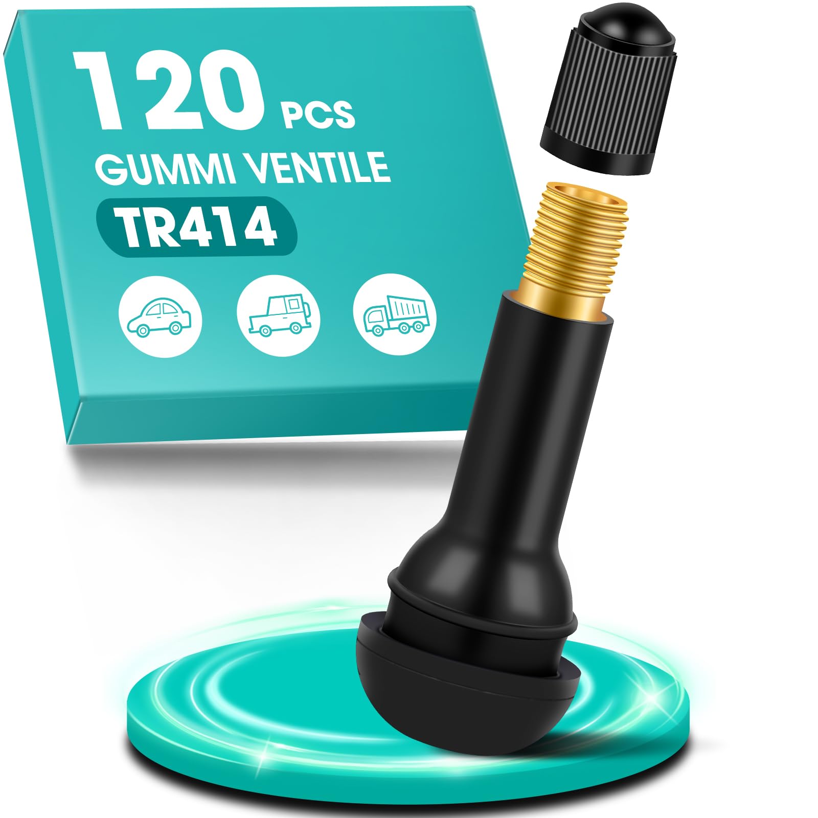 120 Pièces TR414 Valve Pneu Voiture, Valve Tubeless Pneu, Trou de Jante de 11,3 mm, jusqu'à 4,5 Bars, Caoutchouc Snap-in Jantes pour la Plupart des Voitures
