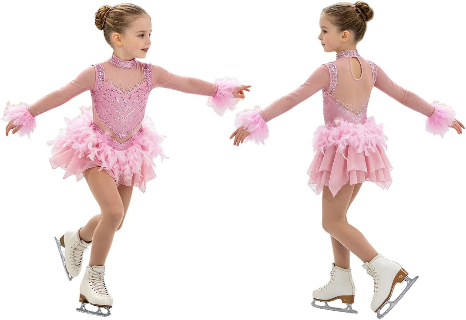 Jhaoyu Girls Kids Ice Skating Dress Lyrical Dance Dress