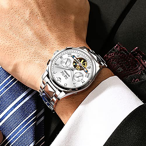 Image of OLEVS Mens Watches Skeleton Mechanical Black Watches for Men Wrist Watches Automatic Luxury Tungsten Steel Sapphire Crystal Waterproof Luminous Gold and Black