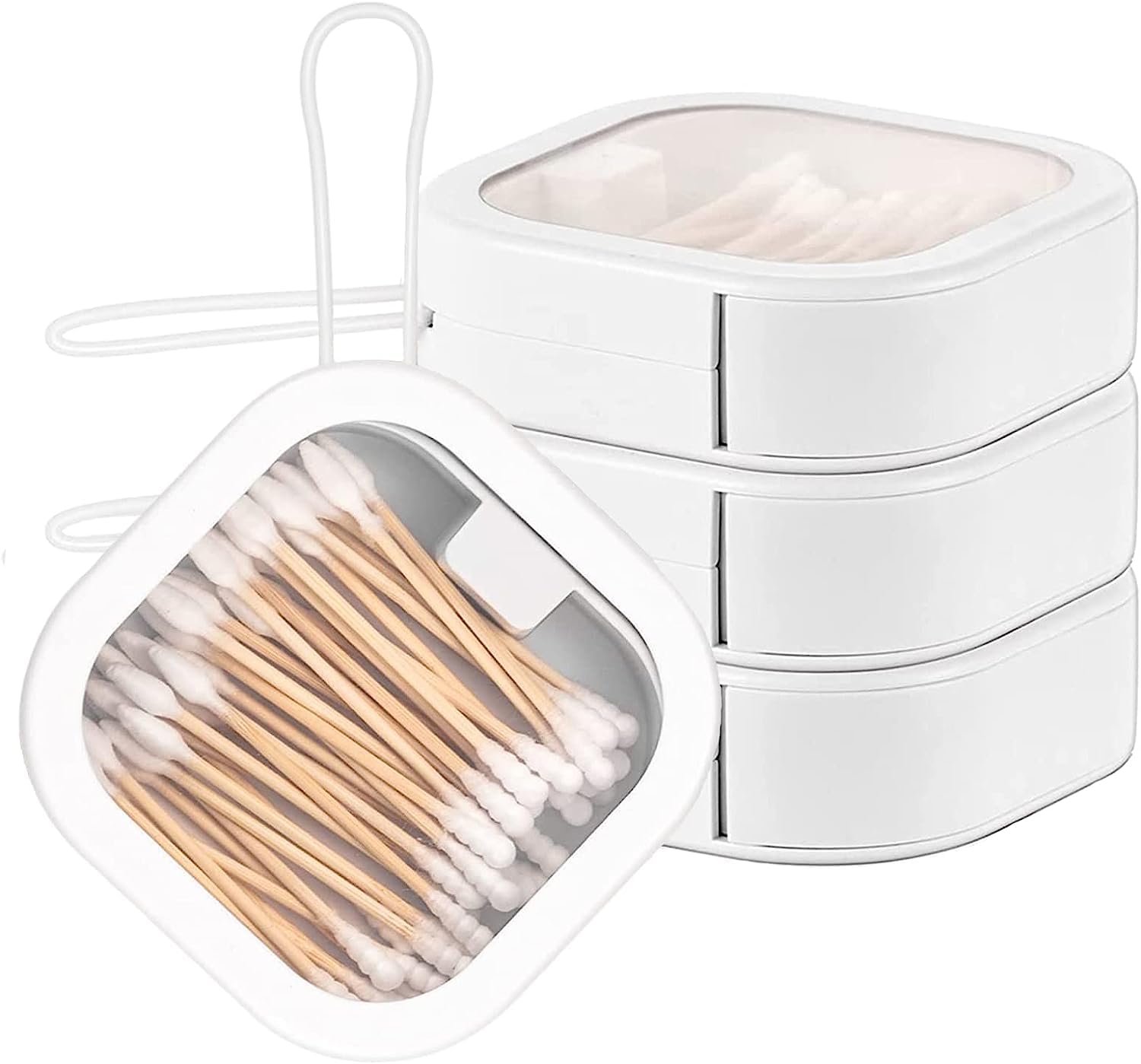 4 Pcs Hair Tie Organizer, Portable Accessory Storage Containers, Stackable Travel Holder for Ties, Q-tips, Cotton Swabs (4PCS, White)