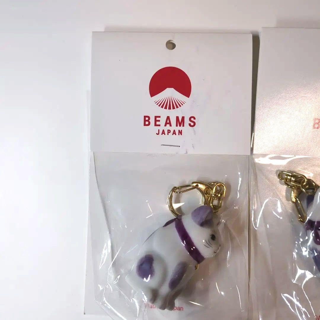 ビームス BEAMS JAPAN 猫 招き猫 キーホルダー パープル 紫 BEAMS