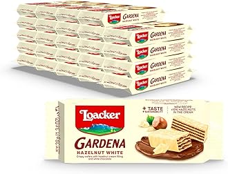 Gardena White Hazelnut - Premium White Chocolate Covered Crispy Wafer Snack Bars with Hazelnut Cream Filling - Pack of 25 individually wrapped snacks