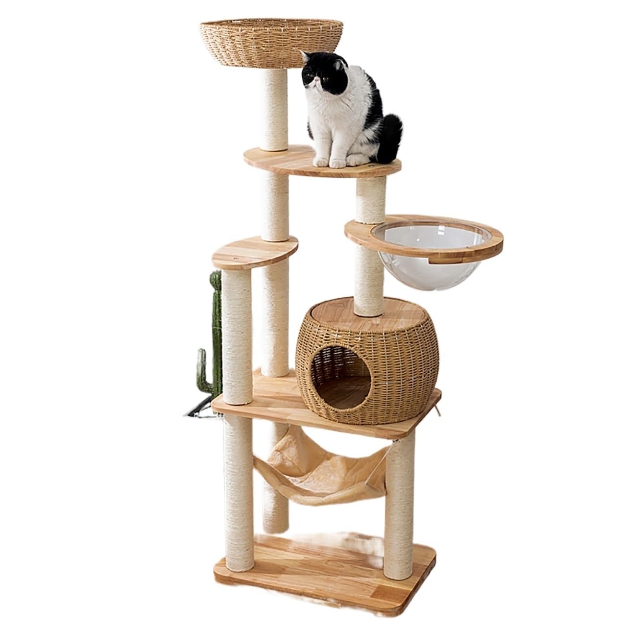 Albero Gatti, Torre per Gatti, Tiragraffi Gatto, Tiragraffi Da Terra In Legno Massello, Adatto per Gatti Adulti Di Taglia Grande Che Vivono In Casa, Dotato Di Tiragraffi per Gatti, Amaca per Gatti(59*