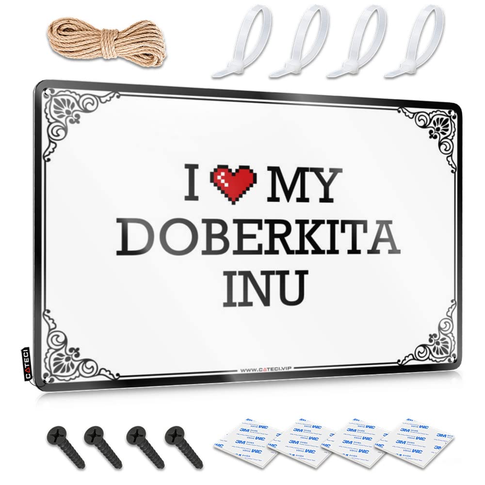 Tin Metal Decor Accessory Waterproof Artwork, Rustic Retro Print For Cafe Pub Farm | Grunge Pre-drilled Custom I Love My Doberkita Inu(30X40CM)