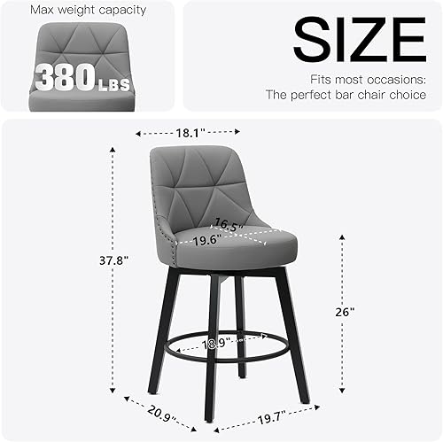Miniatura 3 de Taburetes de bar giratorios con respaldo, juego de 2, taburetes de bar tapizados de piel sintética de 26 pulgadas para isla de cocina, reposapiés