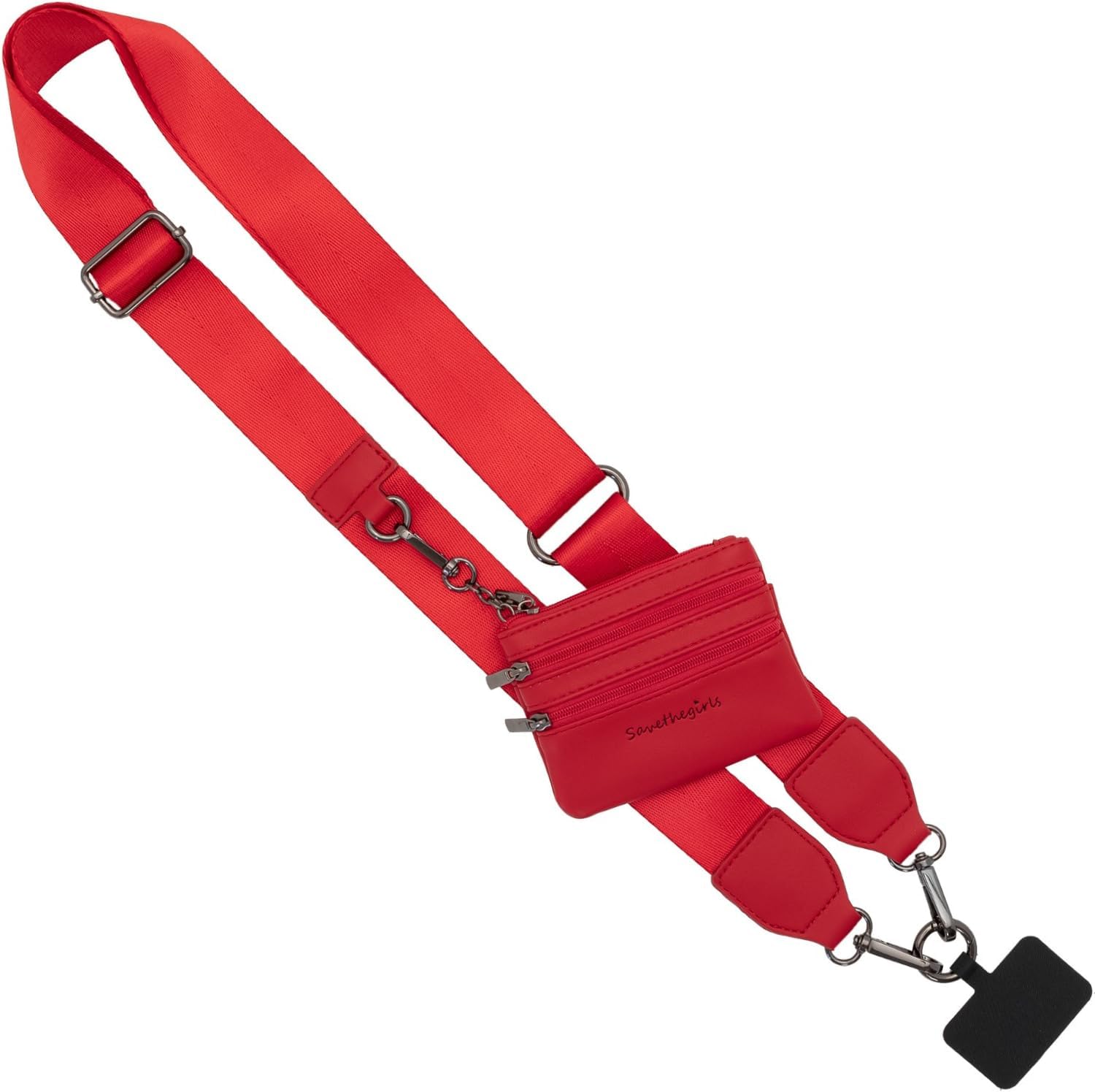 Save the Girls Clip and Go Phone Strap Solid (Red - Red Pouch) - Crossbody Phone Strap Chain with Zipper Wallet Pouch – Phone Lanyard with Zippered Pouch