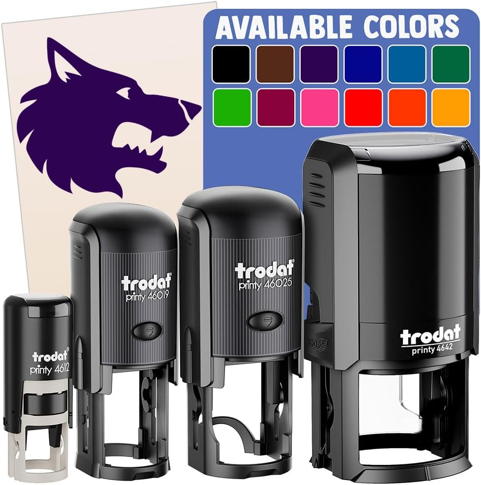 Wolf Head Side Profile Self-Inking Rubber Stamp Ink Stamper for Stamping Crafting Planners - 1-1/2 Inch Large - Red Ink