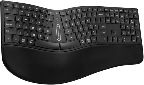 Miniatura 11 de DELUX Teclado ergonómico inalámbrico de tamaño completo, reposamanos acolchado, teclado Ergo dividido ultrafino, conexión Bluetooth y 2.4G, trimodo,
