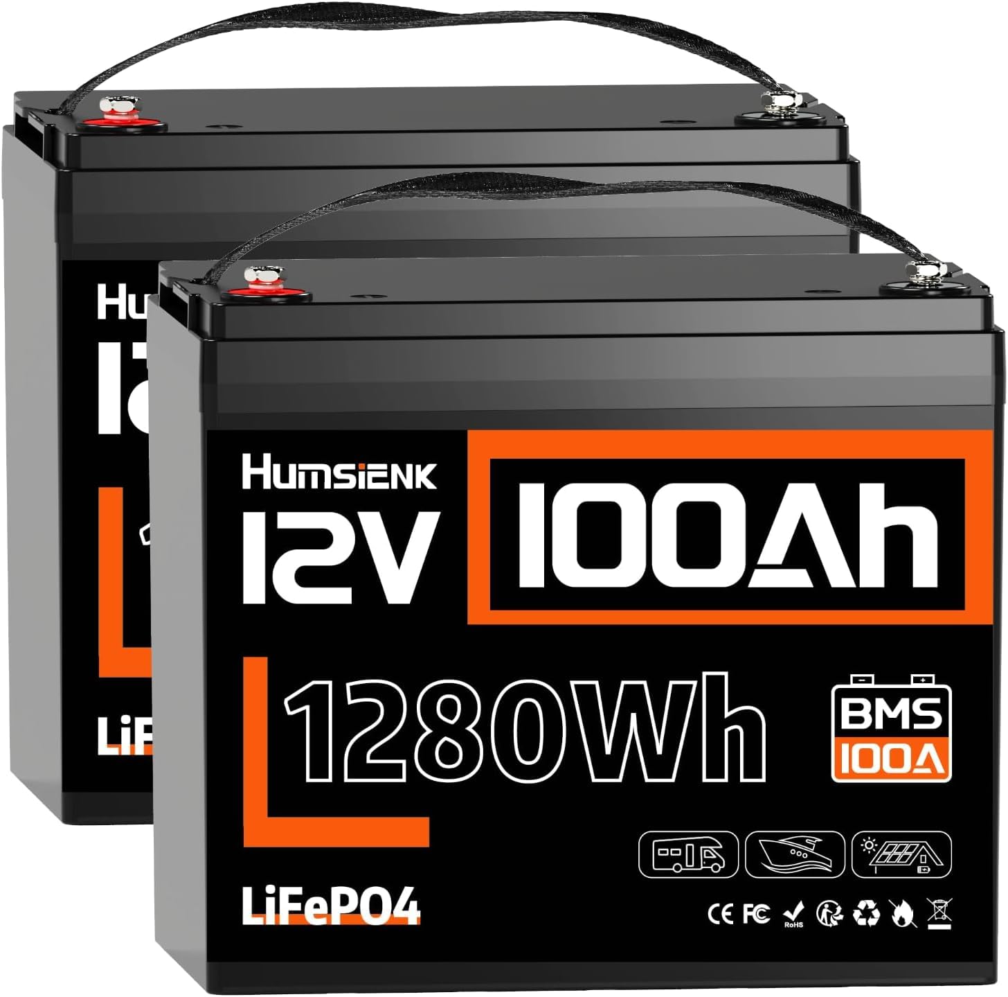 HUMSIENK 12V 100Ah LiFePO4 バッテリー HumsiENK 12V 100Ah LiFePO4 Battery 2-Pack, 2560Wh Deep Cycle