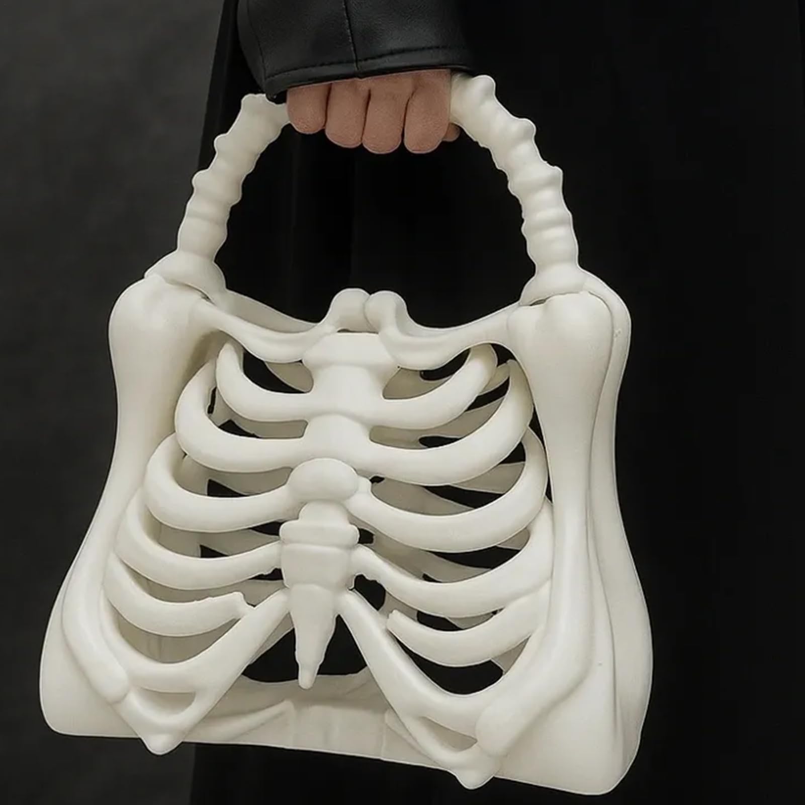 Portmonetka z czaszką – gotycki punkowy portfel w kształcie klatki piersiowej, modna torebka na Halloween | materiał drukowany 3D, stylowe akcesorium do pracy, szkoły, makijażu, imprezy, podróży, mała