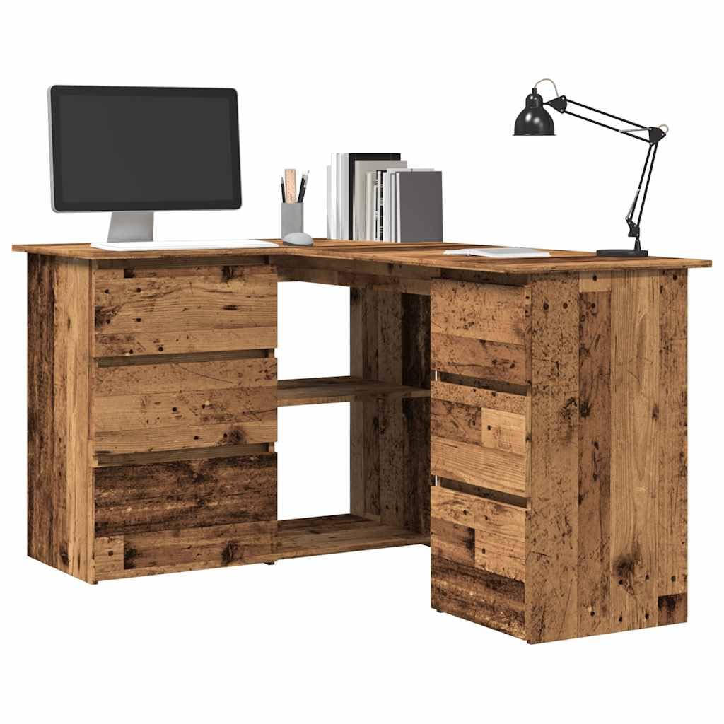 vidaXL Bureau d'angle vieux bois 145x100x76 cm bois d'ingénierie, bureau, bureau d'étude, mobilier de bureau à domicile, bureau d'ordinateur