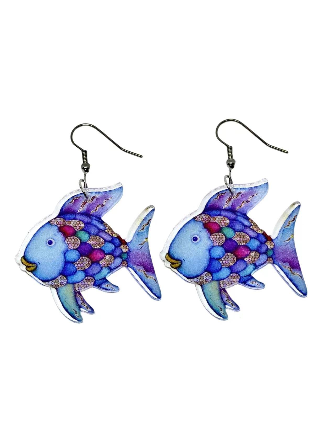 Rainbow Fish Earrings for Teachers, Educators, Librarians and more. Super cute Rainbow Fish Book Earrings for Women. Great Pair of Teacher Earrings for Back to School, Book Fairs, Reading Events and,