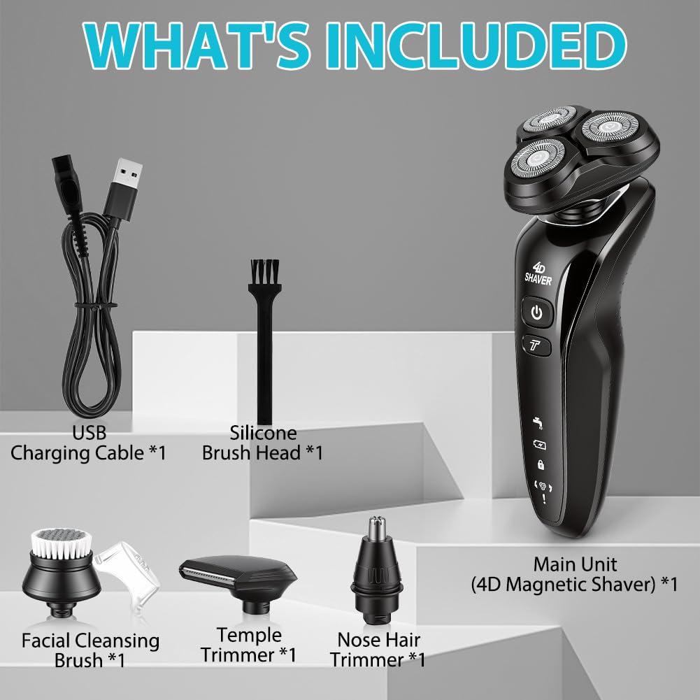 Aolso Afeitadora Eléctrica Hombre,3 in1 Afeitadora Eléctrica,Máquina de Afeitar Barba con Cortapatillas,Shave IPX6 Seco Húmedo Afeitadoras Hombre con Cabezal Flotante 4D para Padre,Novio,Marido o Hijo