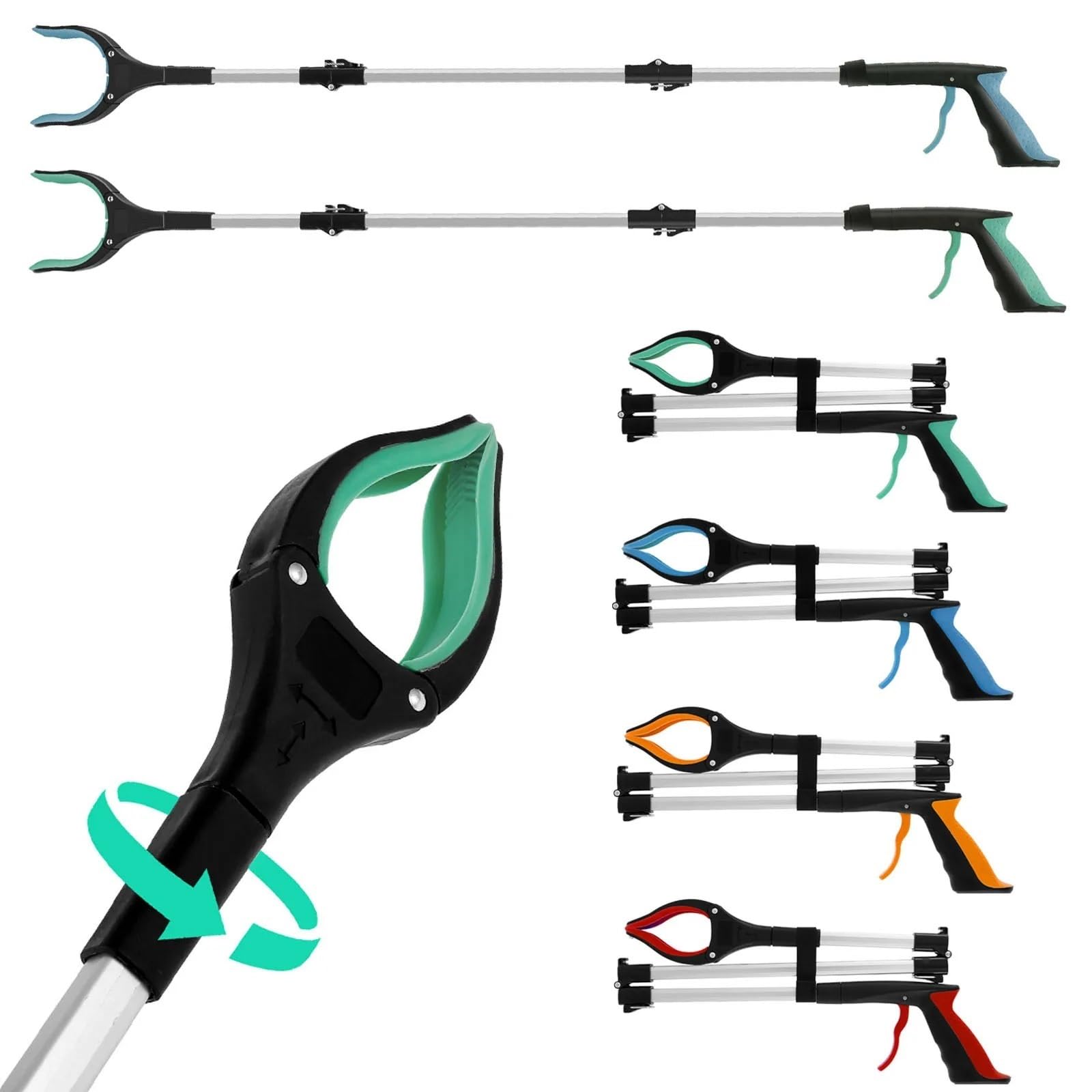Recogedor Pinza Superior 2 uds extensor de pinza plegable herramientas manuales recogedor de basura recogedor de basura plegable portátil herramientas de recogida con mandíbula antideslizante(Green)