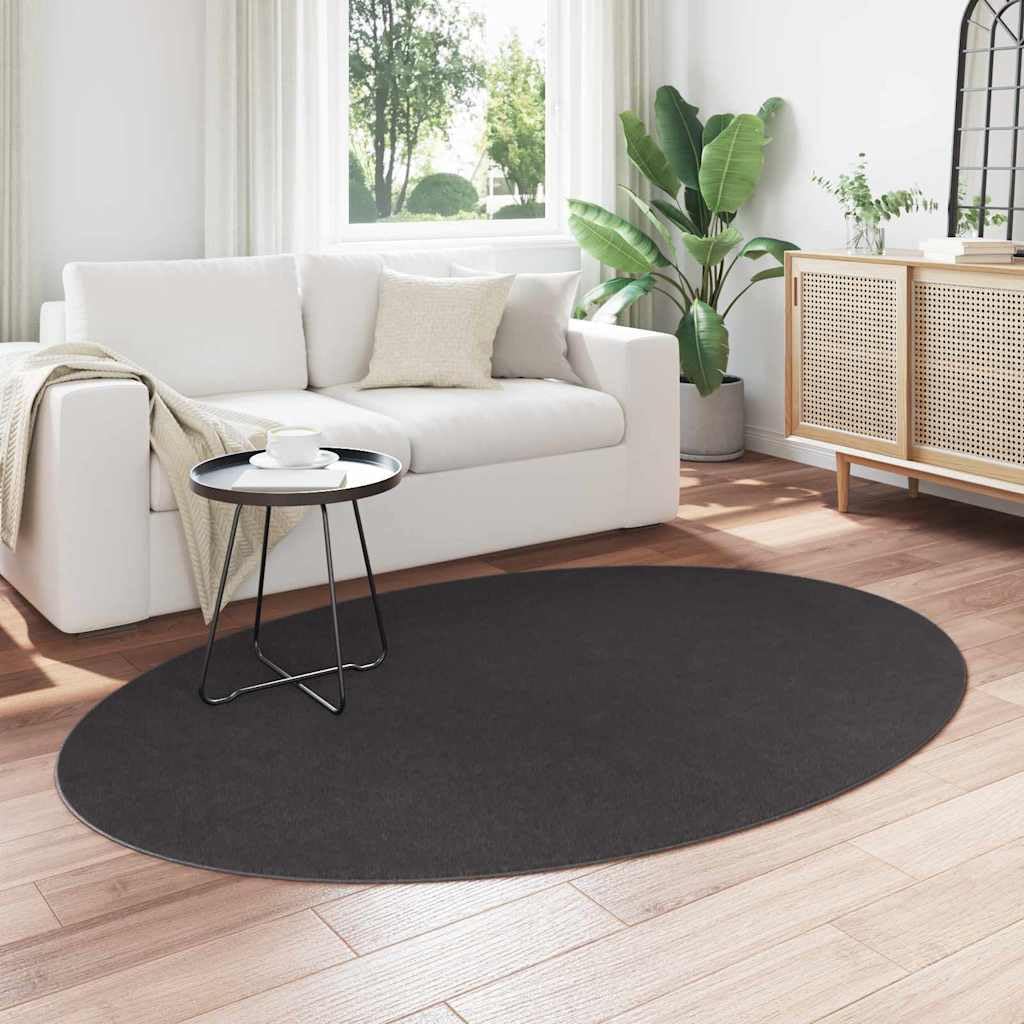 Tapis de salon ovale 140 x 200 cm - Antidérapant - 100 % polyester - Lavable en machine - Anthracite