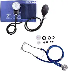 Aparelho Medidor de Pressão Esfigmomanômetro com Braçadeira + Estetoscópio Rappaport Premium - Azul Marinho