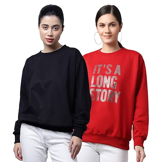 Fleece Round Neck Multicolor Sweatshirt for Women (Pack of 2)-SW_RRN_BLK_44_MRN_002-P
