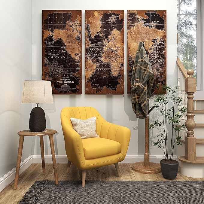 Image of WOOYNEX Wooden Table with Three Legs A Modern Round Coffee Table and Side Table for Small Spaces with Pillar, Wood Books, Magazines, and Plant Stand for Living Room Entryway Table. (Brunt)