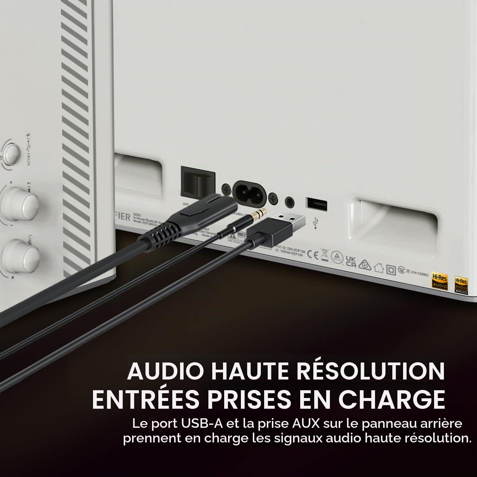 Edifier QD35 Système de Haut-parleurs Bluetooth Compact avec Effets Lumineux RGB, Bluetooth V5.3 et Deux Ports de Chargement Ultra-Rapides. Certifié Hi-Res Audio (Blanc)