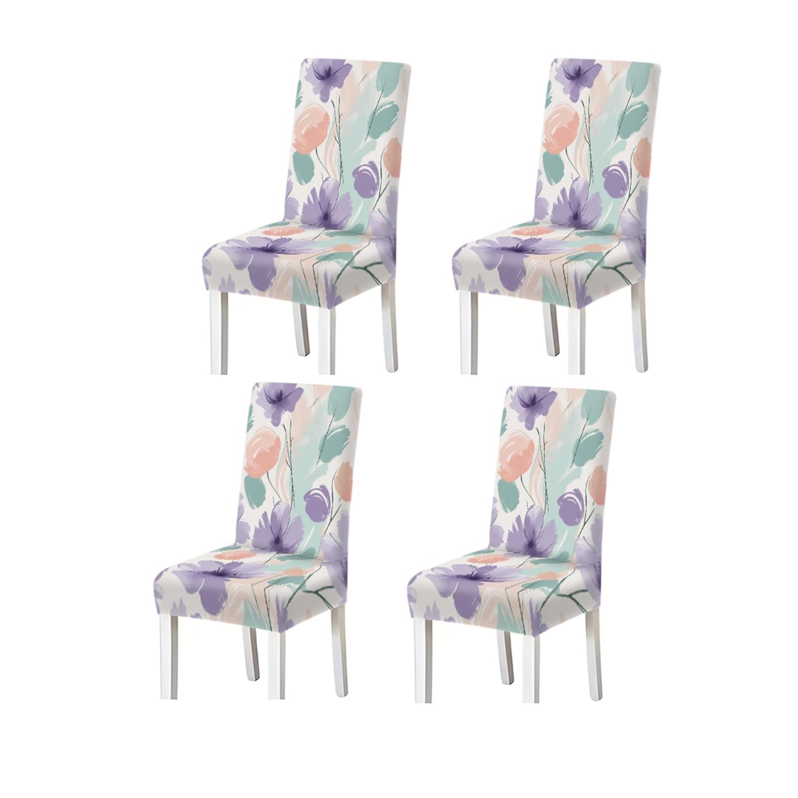 KXUAUV Elegant Lavender Purple Peach Watercolor Floral Print Stretch Dining Chair Covers, For Home Kitchen Dining Room Party, 2/4/6 PCS Seat Protectors for Restaurant Hotel Party(4PCSChair cover)