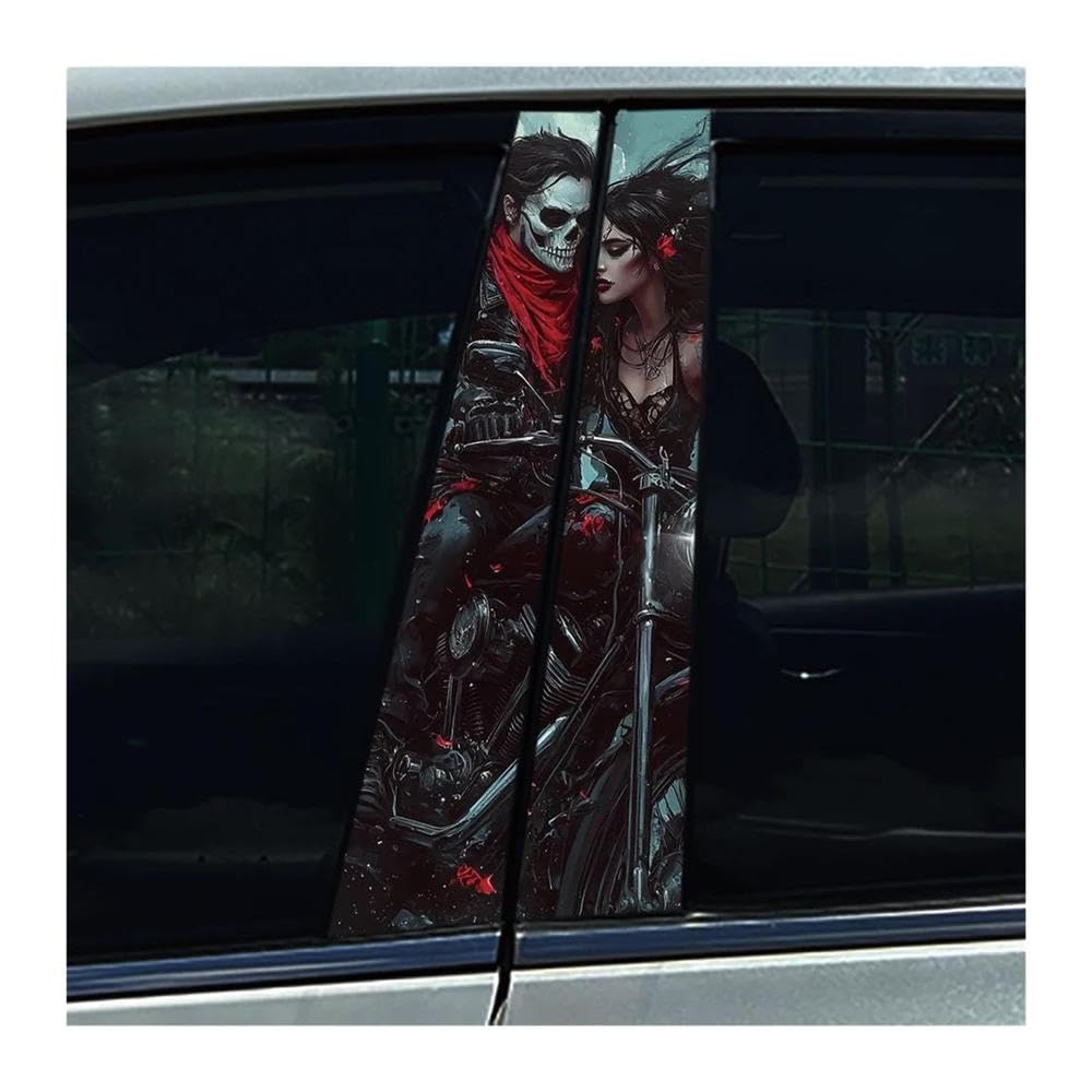 Decorative Items 2PCS Skeleton Couple Car B Pillar Sticker Waterproof Center Column Decals(D)