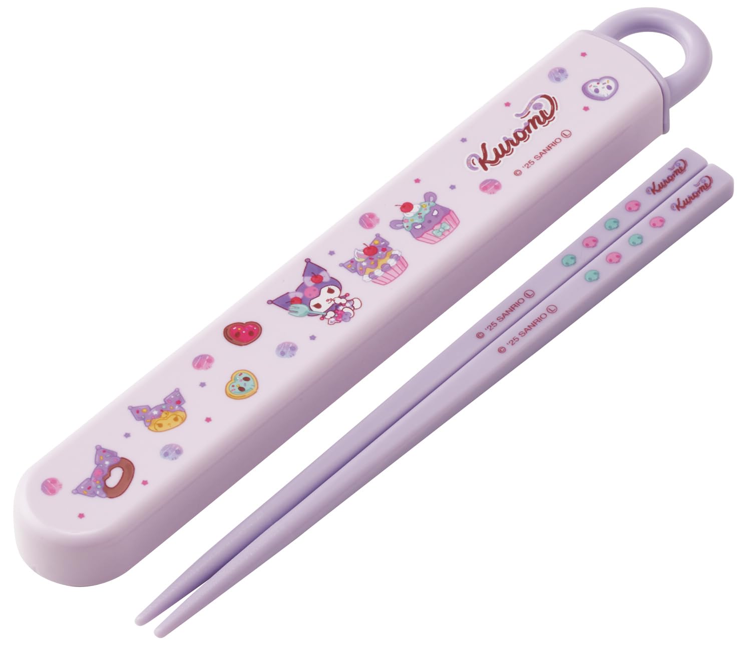 Sanrio Kuromi Kids Chopsticks and Sliding Case Set 6.5in Made in Japan Skater