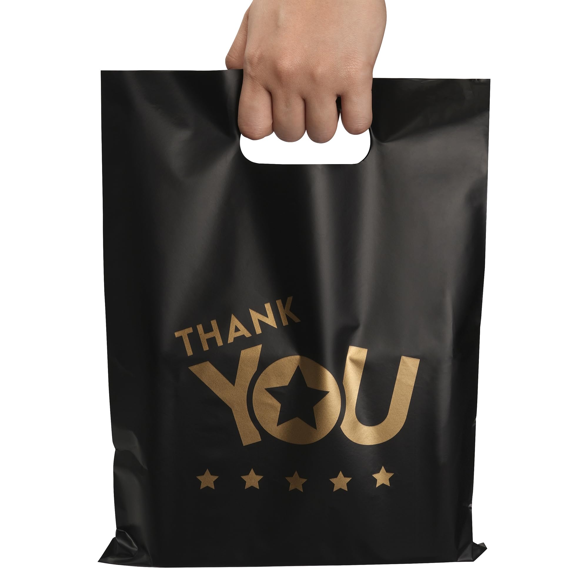 Vapulcio 50Pcs Thank You Bags Shopping Bags?2.36Mil 15x18In Retail Plastic Shopping Bags for Stores, Boutique, Party, Gift, Clothes, and More Reusable Plastic Thank You Bags (Black)