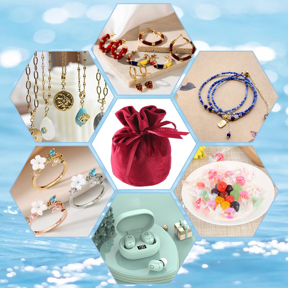 6 Sacchetti Velluto 10x10 Cm Con Bottone - Portagioie Per Orecchini, Anelli, Bracciali, Nero - Foto 6