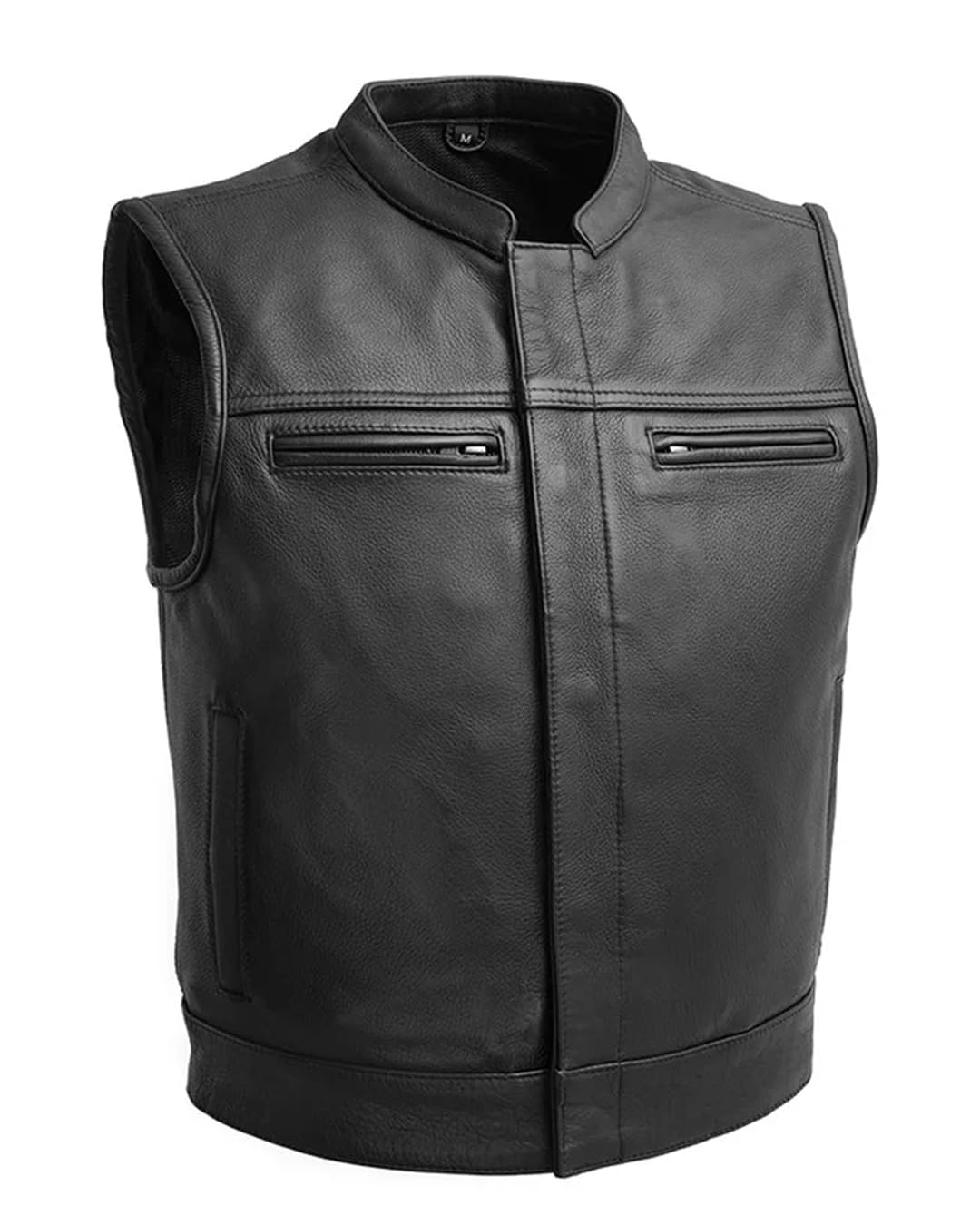 First Mfg Co Lowrider Mens Motorcycle Biker Riding Armor Club Style Black Leather, Twill, Moto Mesh, Perforated Vest