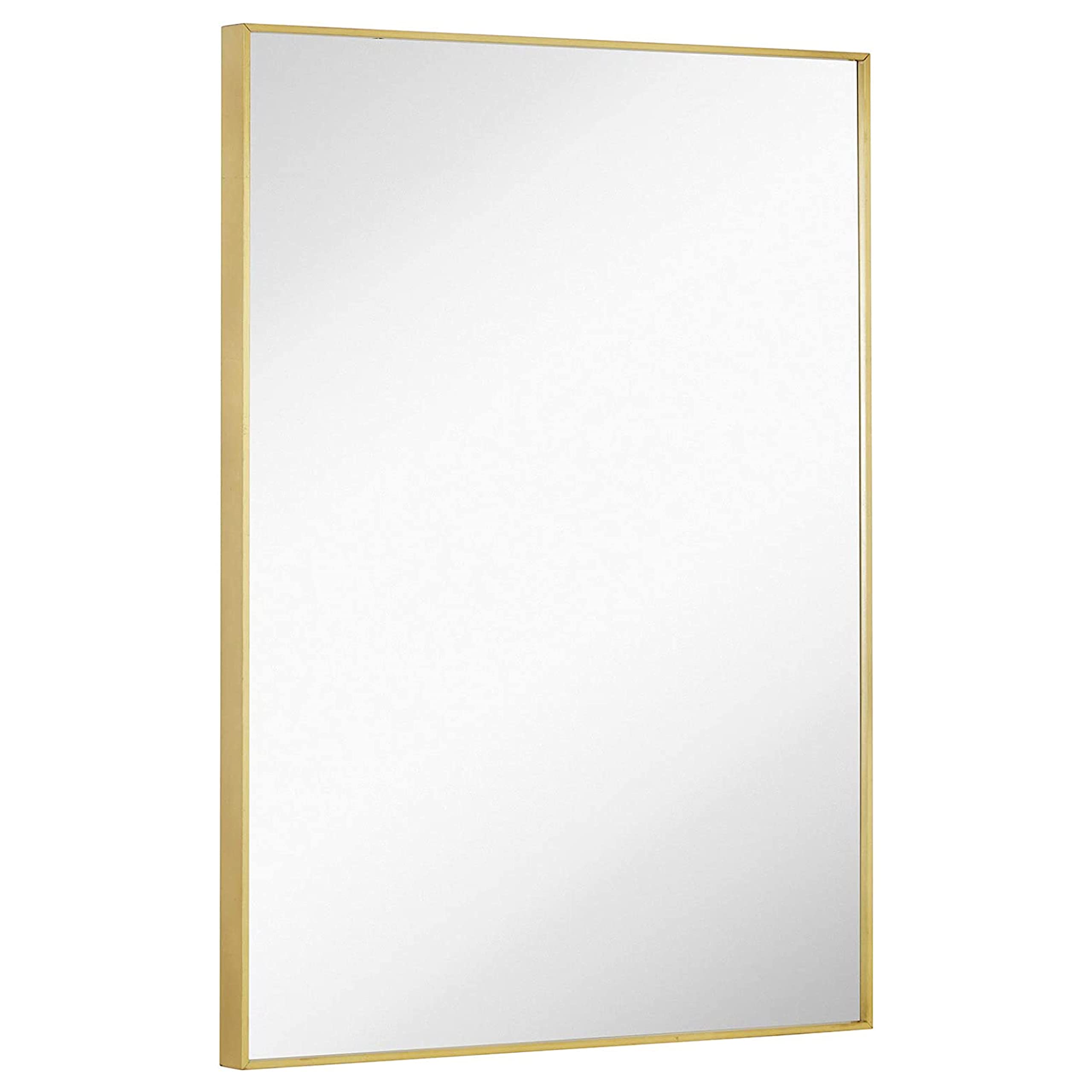 Hamilton Hills 22x30 inch Metal Framed Brushed Gold Rectangular Mirror | Simple Edge Bathroom Mirrors for Wall | Decorative Entryway Squared Corners Mirror | Hangs Horizontally and Vertically