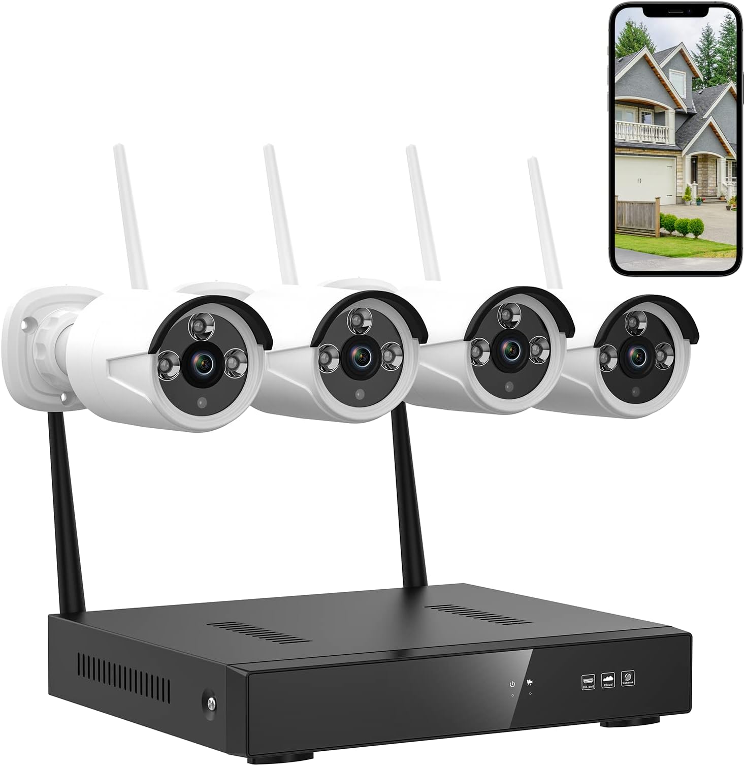 BJS Wireless Security Camera System for Home/Store/Office,Plug and Play 1080P Outdoor Security Camera System,Night Vision and Motion Detection Outdoor Surveillance Cameras ,No HDD